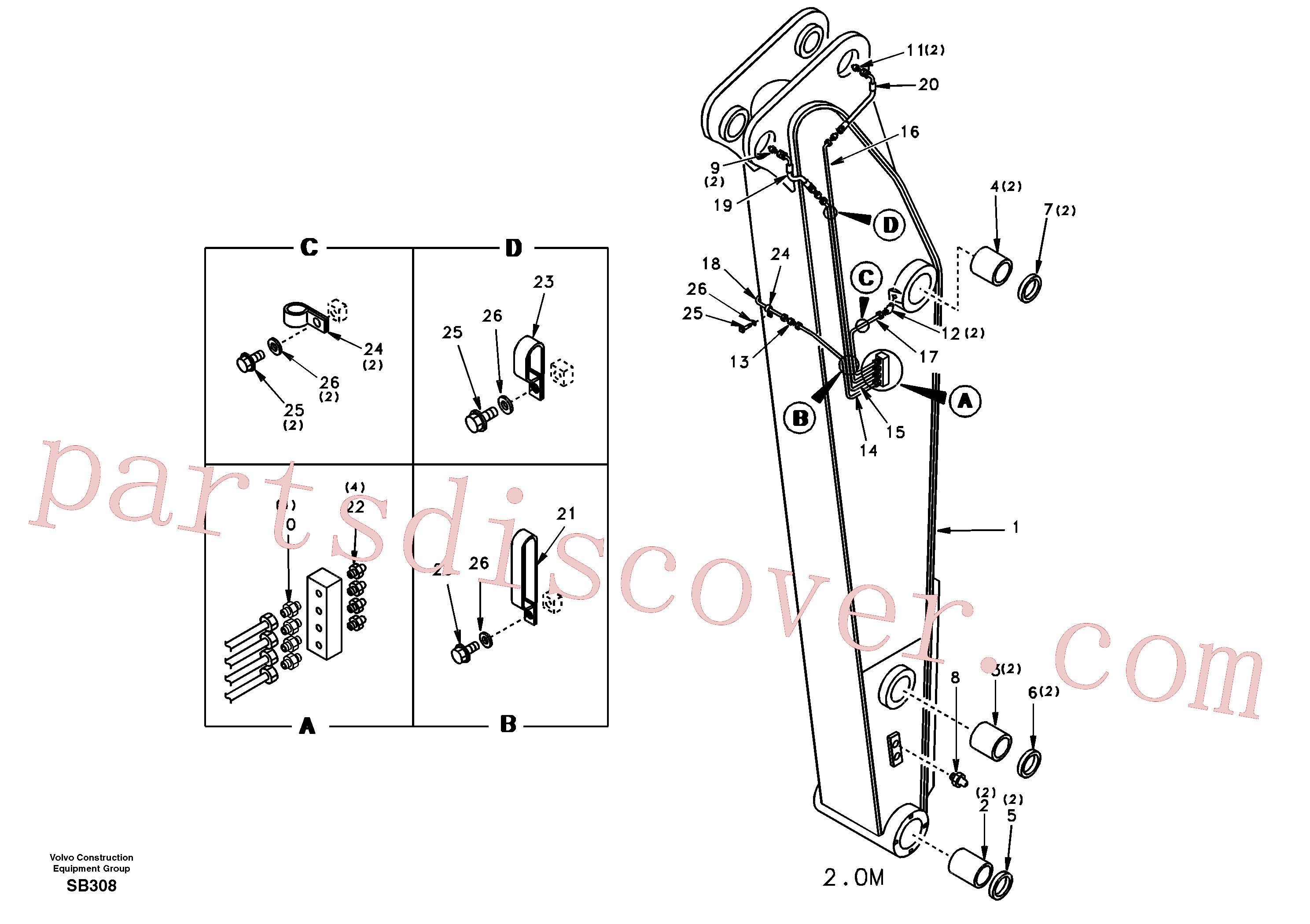 SA1172-07730 for Volvo Dipper arm and grease piping without piping seat(SB308 assembly)