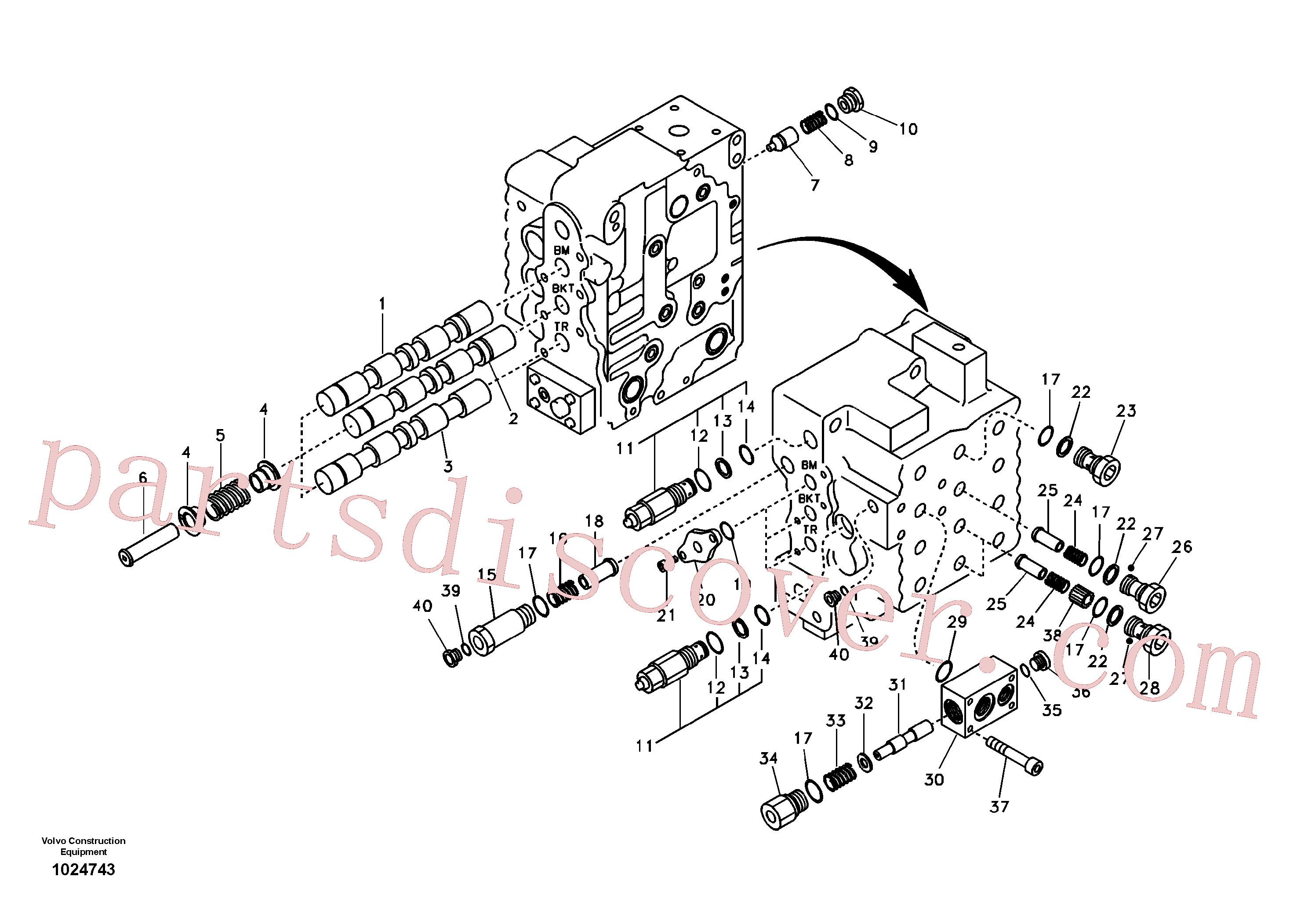 VOE14552387 for Volvo Main control valve, boom and bucket and travel Rh(1024743 assembly)