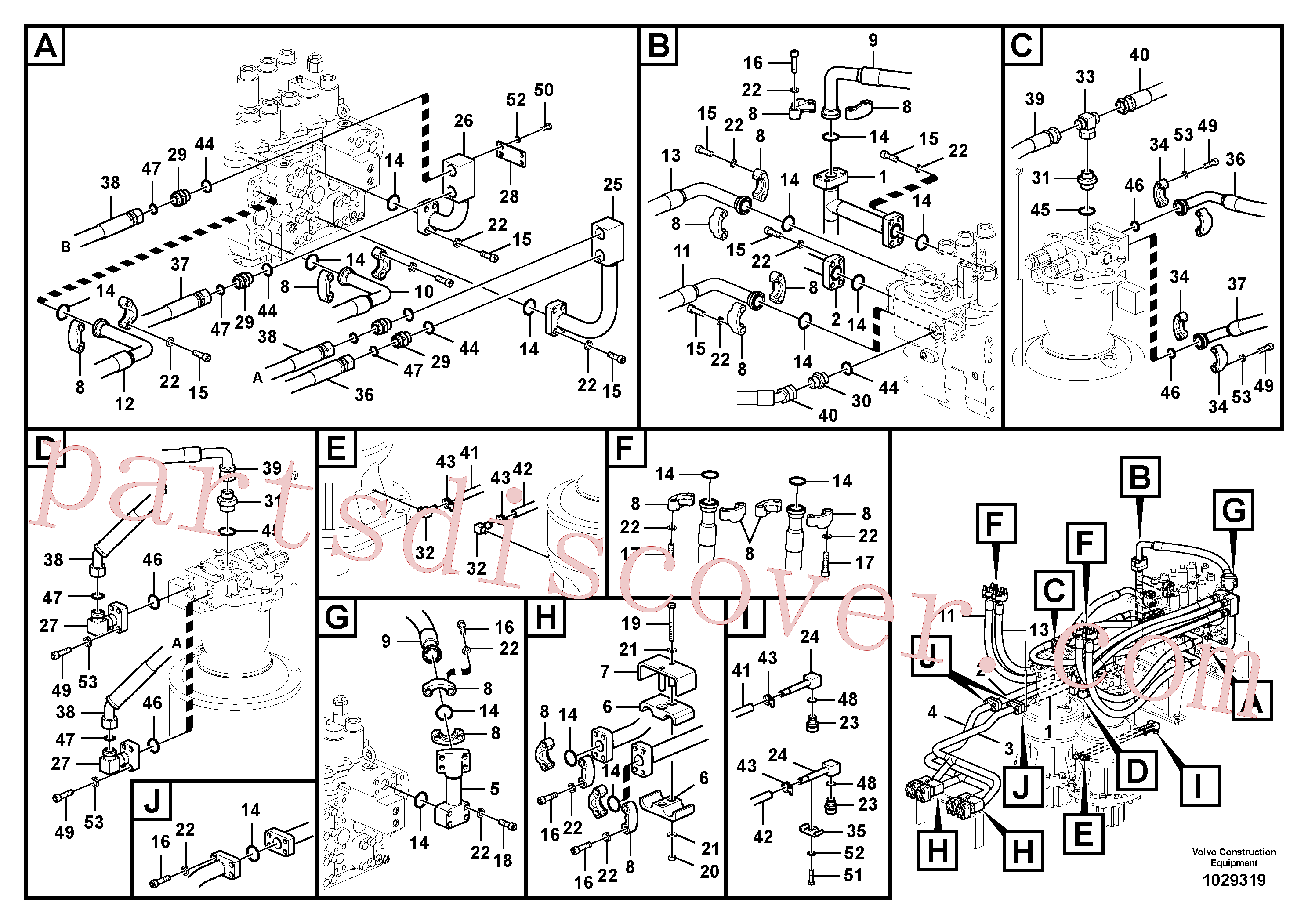 SA9412-11210 for Volvo Hydraulic system, control valve to boom and swing(1029319 assembly)