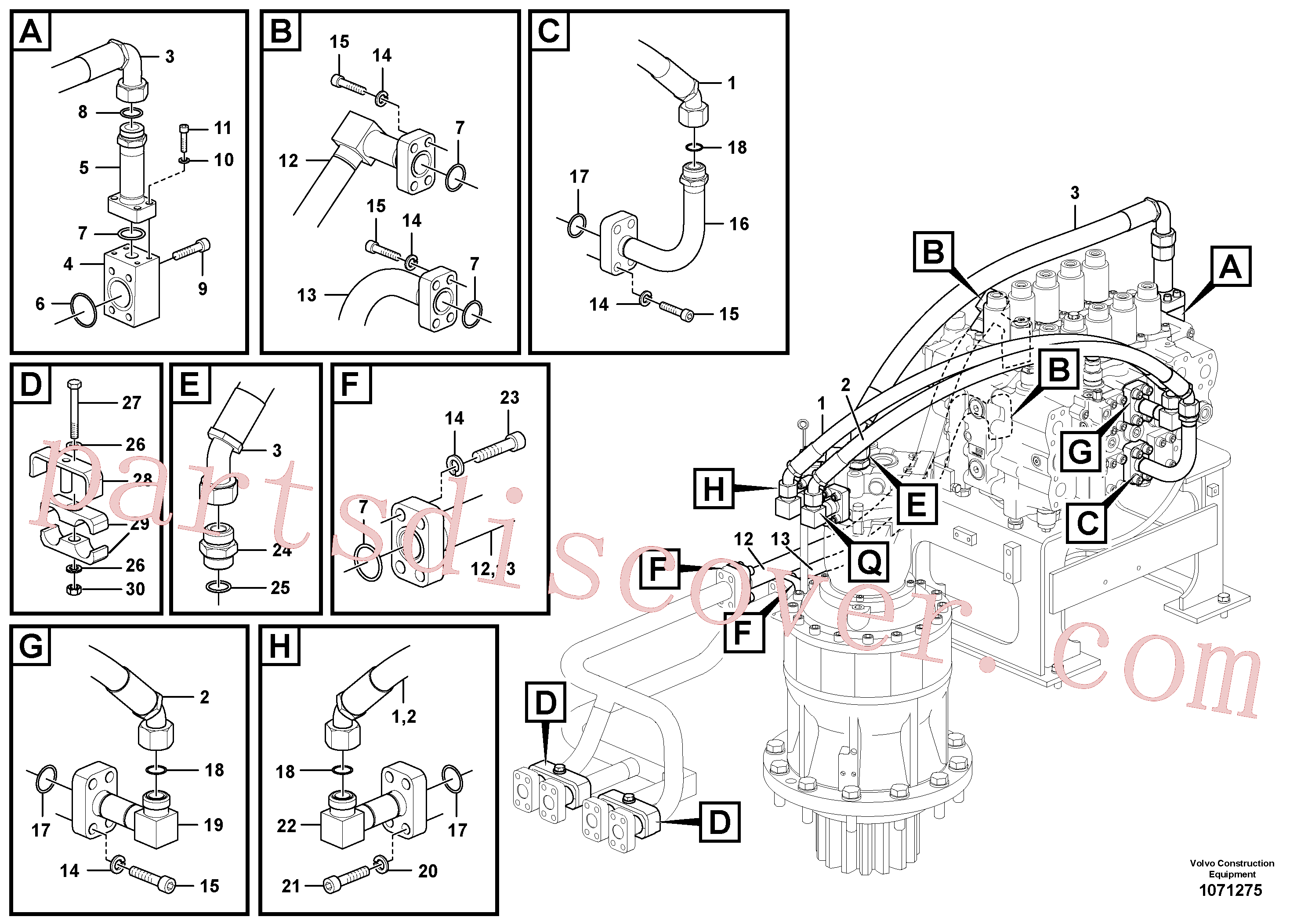 VOE14658116 for Volvo Hydraulic system, control valve to boom and swing(1071275 assembly)