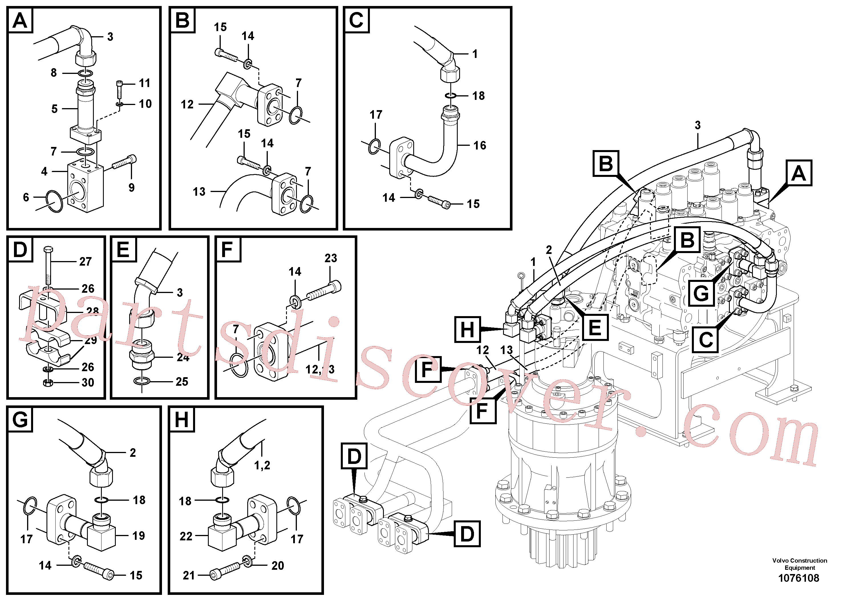 VOE14658116 for Volvo Hydraulic system, control valve to boom and swing(1076108 assembly)