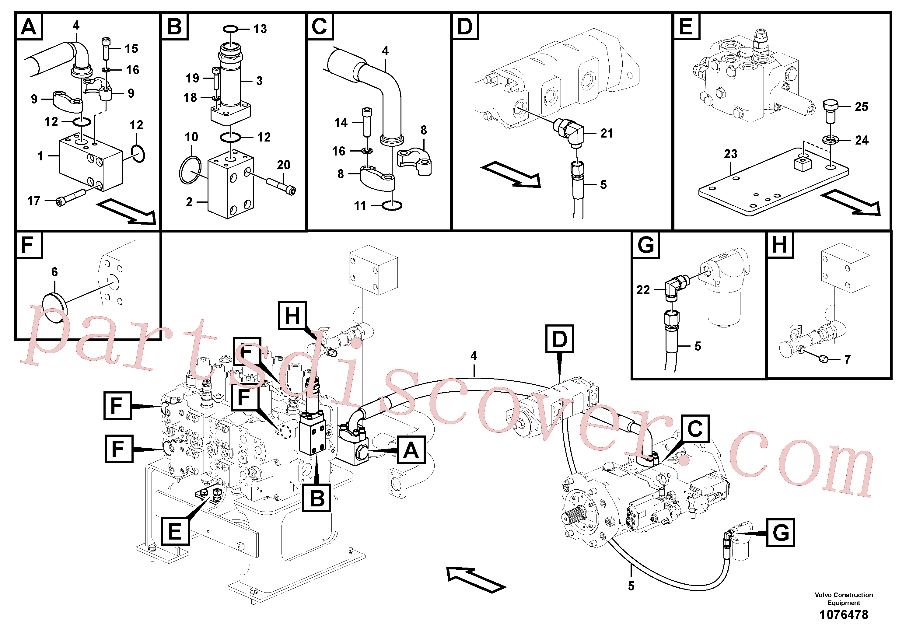 VOE14659576 for Volvo Hydraulic system, hydraulic tank to hydraulic pump(1076478 assembly)