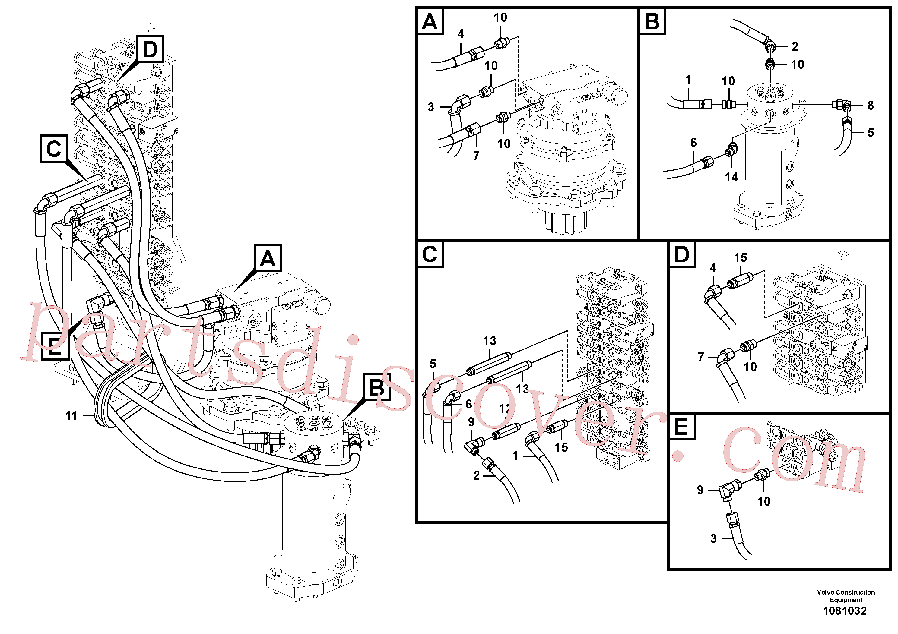 VOE936927 for Volvo Turning joint line, control valve to turning joint(1081032 assembly)