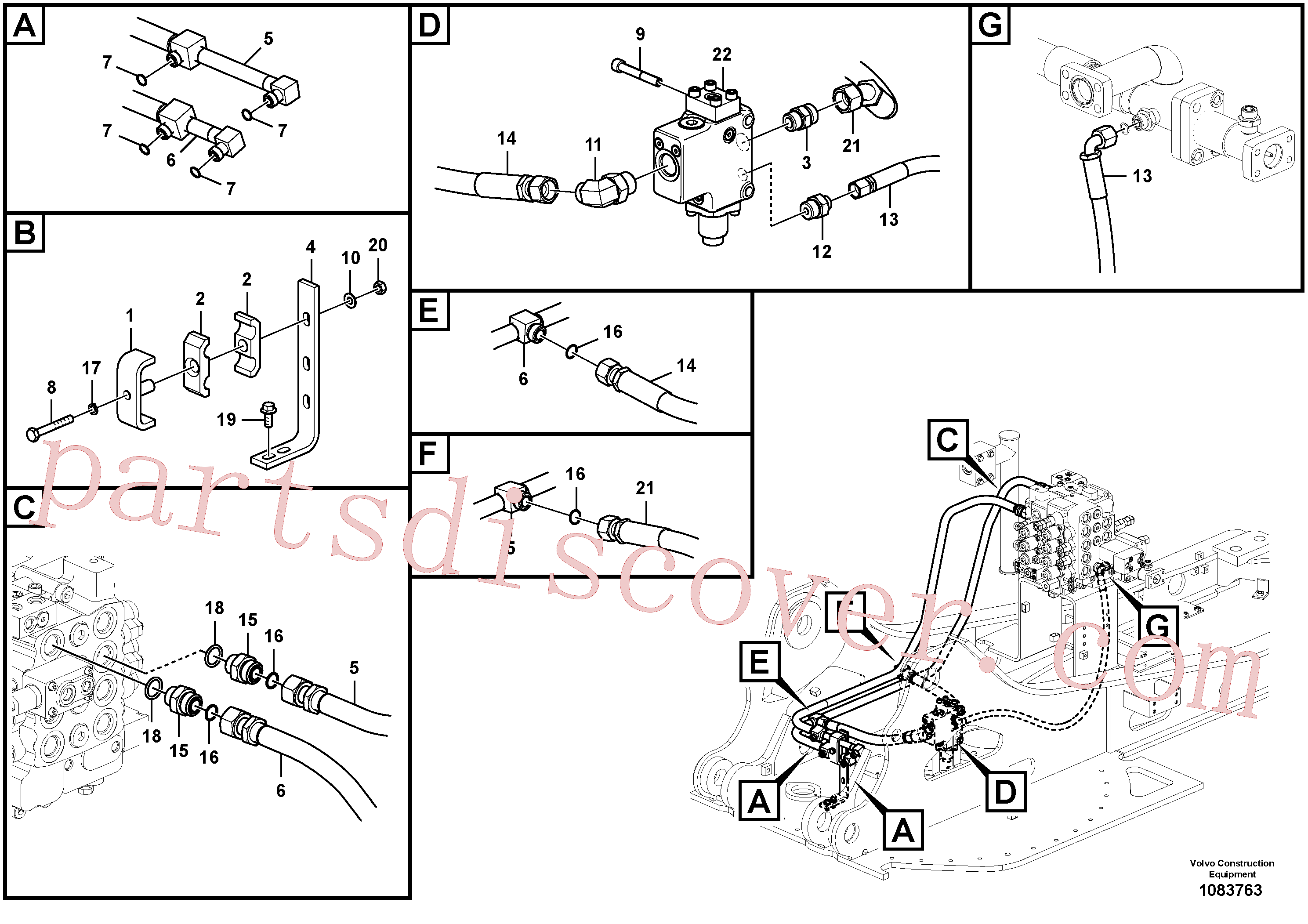 VOE983257 for Volvo Hydraulic system, control valve to boom and swing(1083763 assembly)