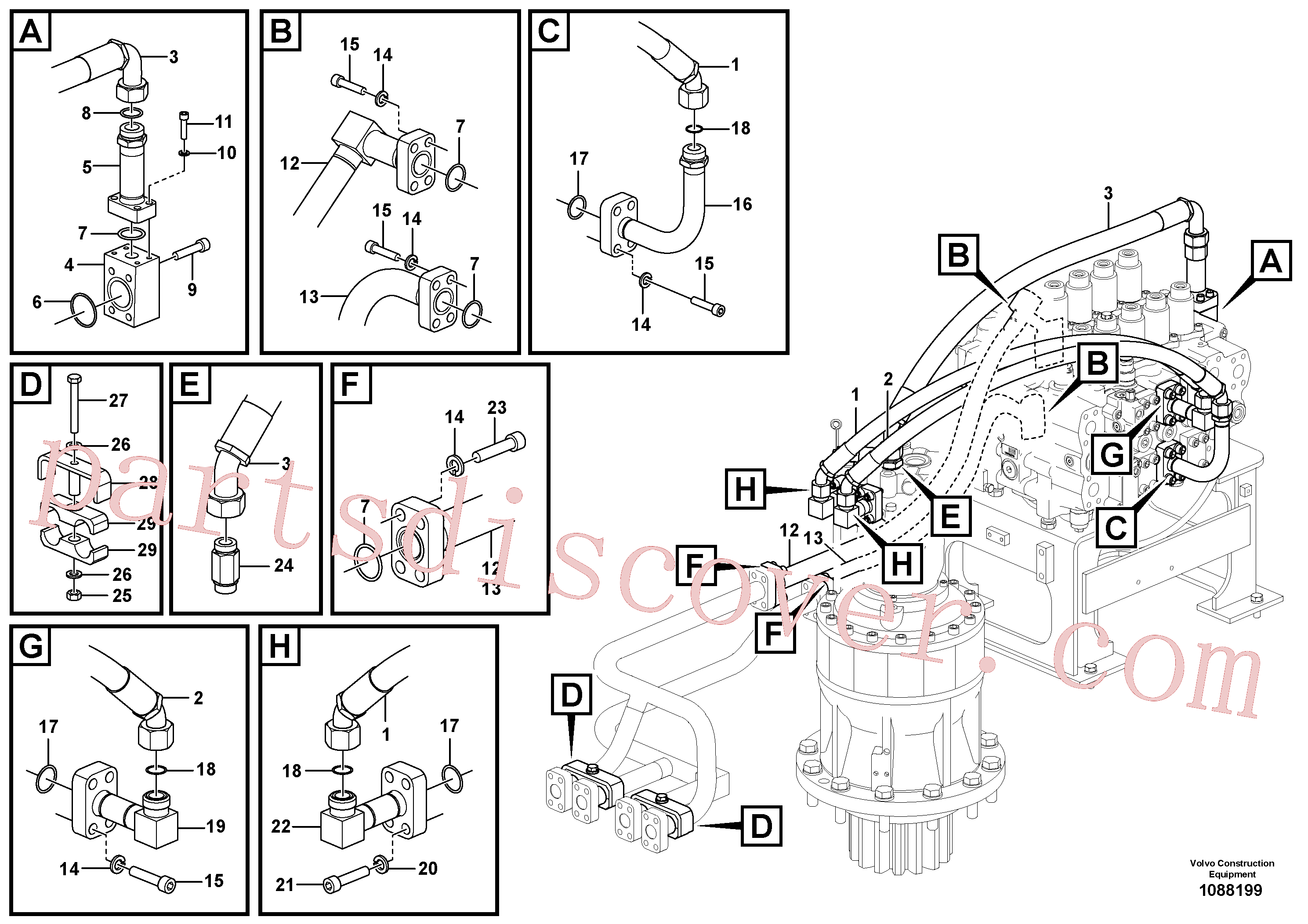 VOE14658116 for Volvo Hydraulic system, control valve to boom and swing(1088199 assembly)