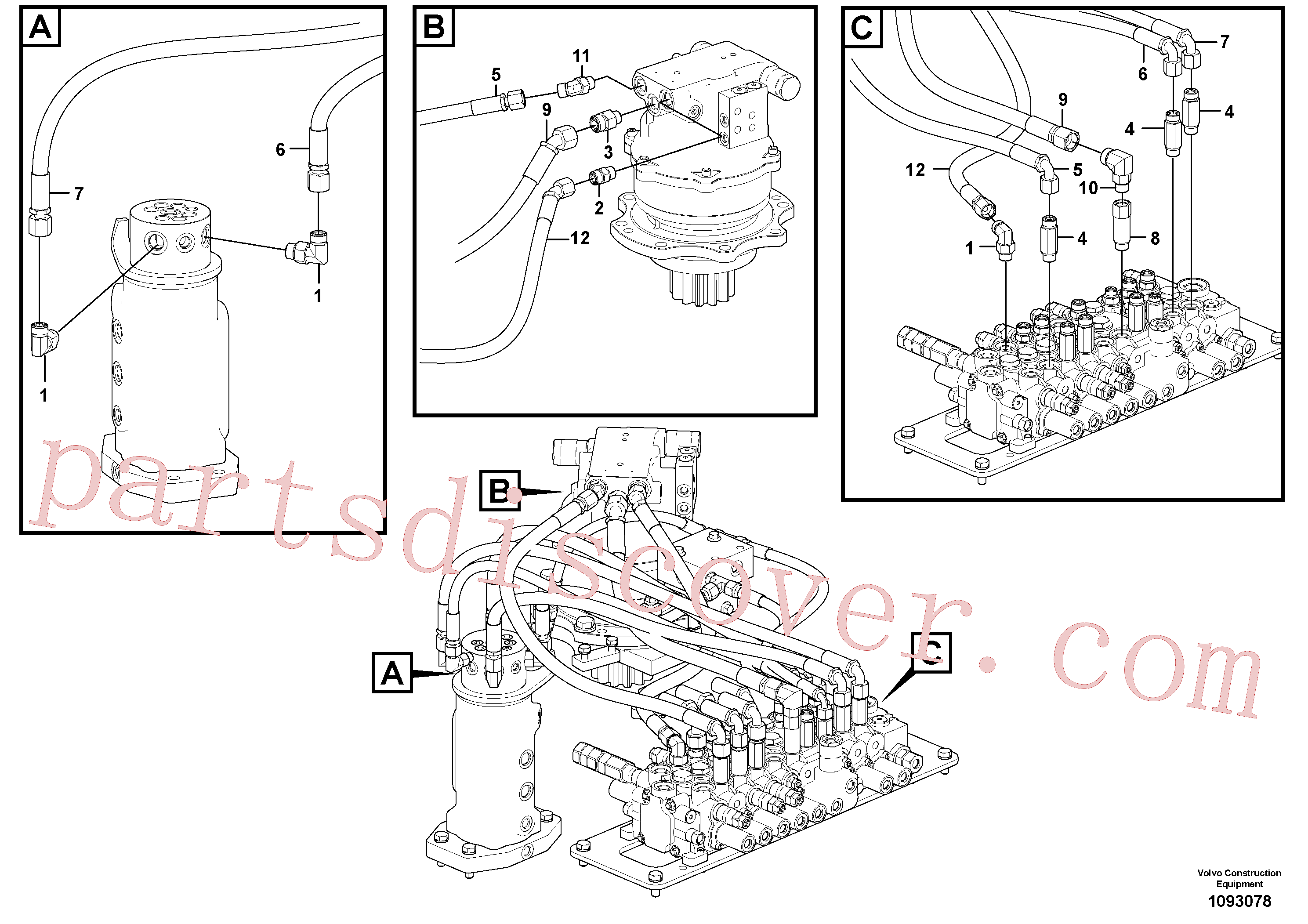 VOE936927 for Volvo Turning joint line, control valve to turning joint(1093078 assembly)